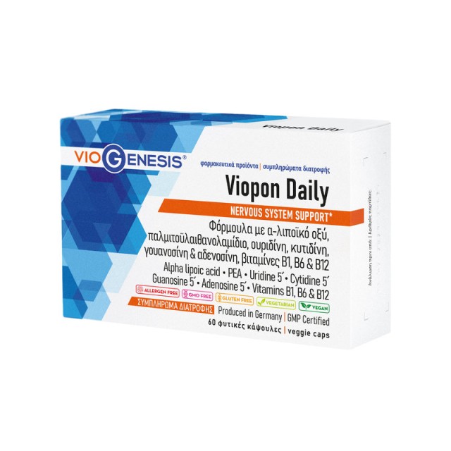 VioGenesis Viopon Daily Συμπλήρωμα Διατροφής για την Ενίσχυση της Λειτουργίας του Νευρικού Συστήματος και την Φυσιολογική Ψυχολογική Λειτουργία  60 κάψουλες