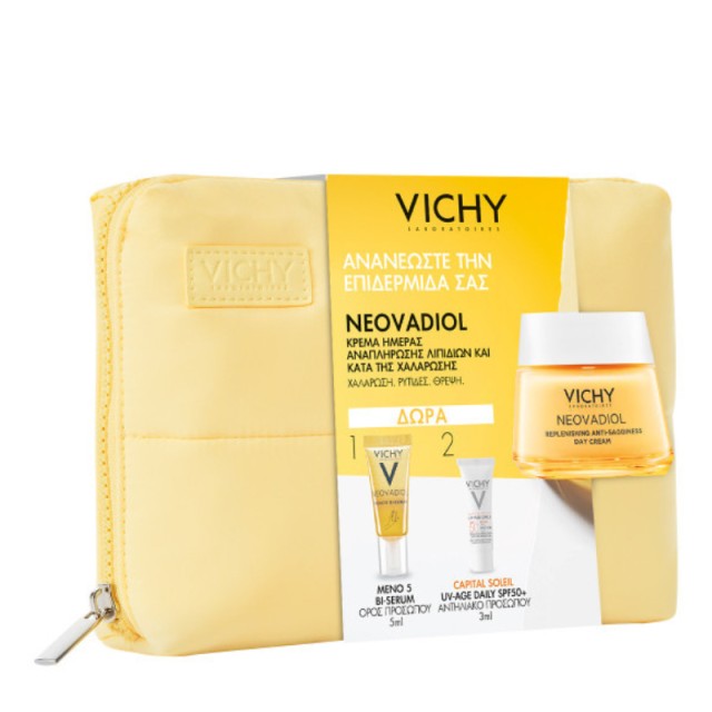 Vichy Promo Pack Neovadiol Replenishing Antisagginess Κρέμα Ημέρας 50ml & Δώρο Neovadiol Meno 5 Bi-Serum 5ml & Capital Soleil UV Age Daily SPF50+ 3ml & Μοντέρνο Τσαντάκι