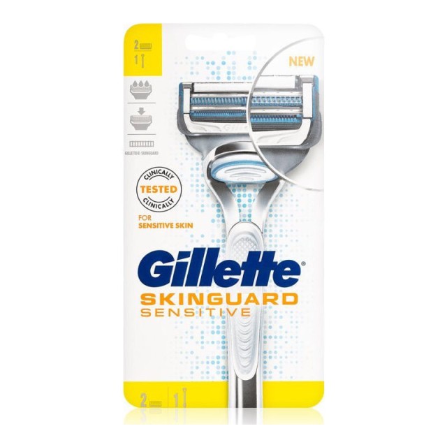 Gillette Skinguard Sensitive ξυριστική μηχανή για ευαίσθητο δέρμα + ανταλλακτικές λεπίδες 2 τεμ.