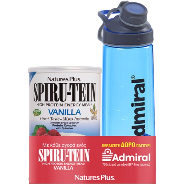 Natures Plus Πακέτο Προσφοράς Spiru-Tein High Protein Energy Meal Vanilla 480gr & Δώρο Admiral Παγούρι 750ml