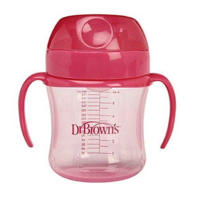 DR BROWNS Κύπελλο Μαλακό Στόμιο με Καπάκι και Λαβές ΡΟΖ 6m+ 180ml 1τμχ
