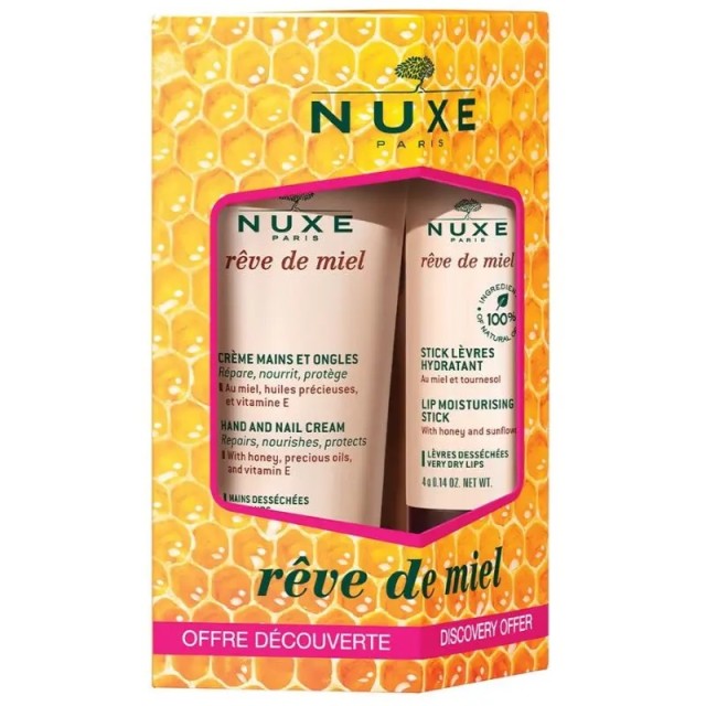 Nuxe Promo Pack Reve de Miel Hand & Nail Cream Ενυδατική Κρέμα Χεριών 30ml - Lip Moisturizing Ενυδατικό Stick Χειλιών 4gr