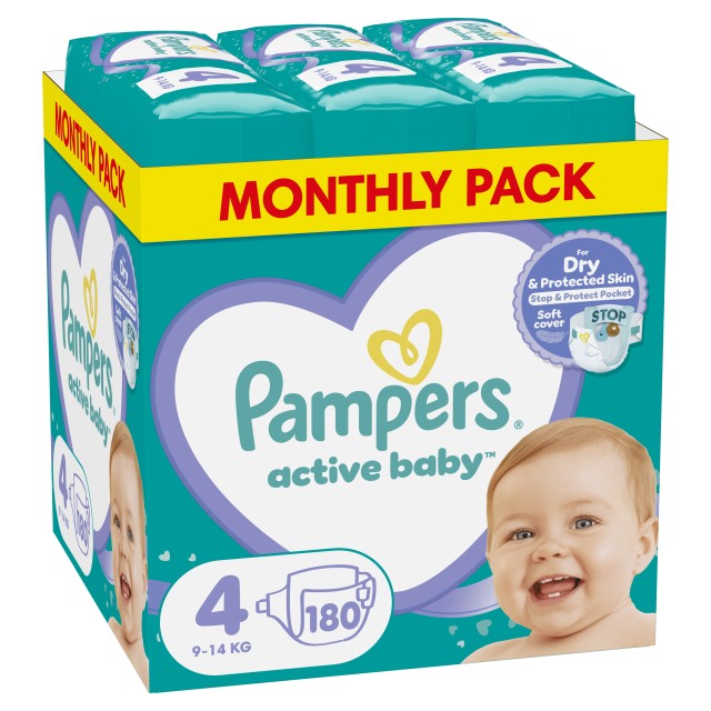 Pampers Πάνες Active Baby Μεγ. 4 (9-14kg) 180 Πάνες