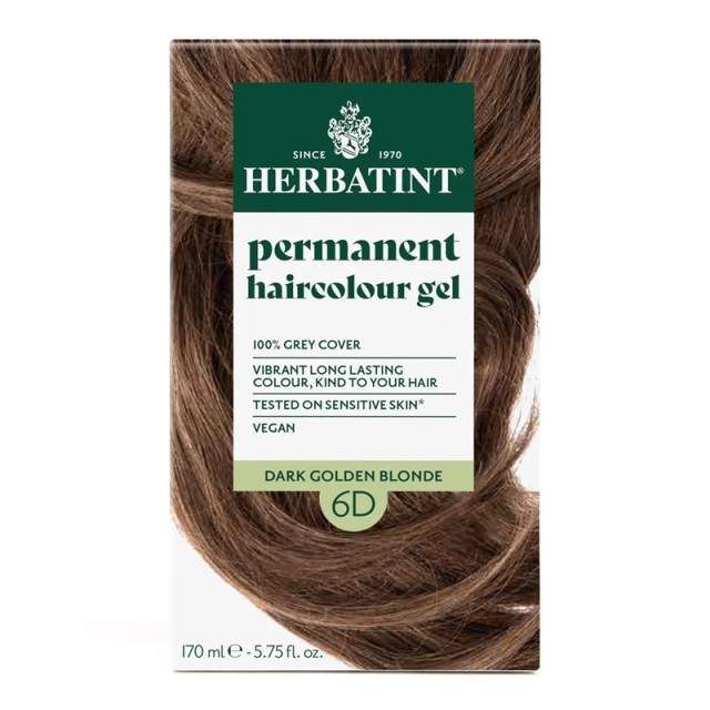 Herbatint Permanent Haircolour Gel Μόνιμη Φυτική Βαφή Gel Χωρίς Αμμωνία 6D Ξανθό Σκούρο Χρυσαφί 170ml