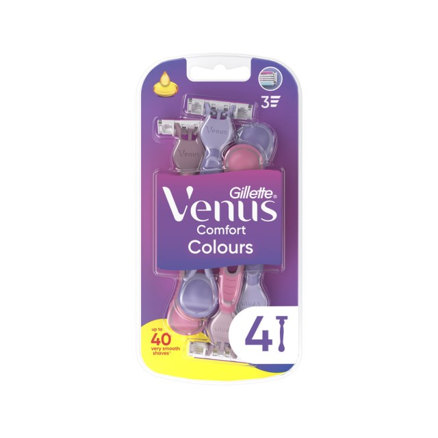 Gillette Venus 3 Colors Γυναικεία Ξυραφάκια Μιας Χρήσης 4τεμ
