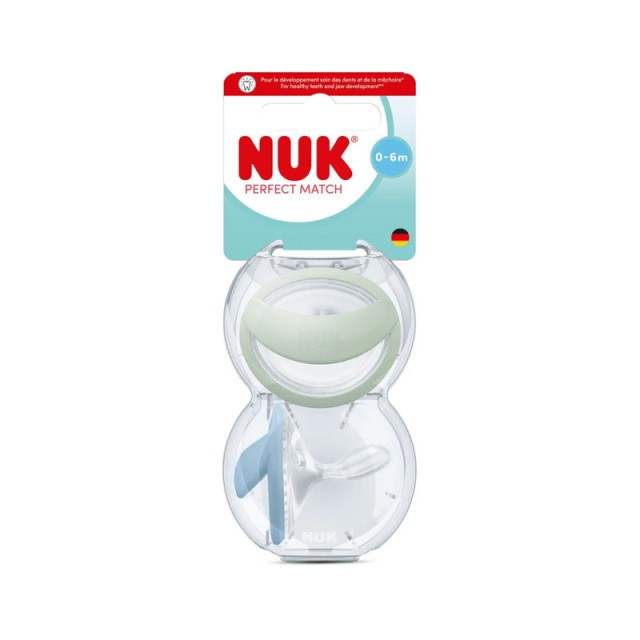 Nuk Perfect Match Πιπίλα Σιλικόνης Μπλέ - Πράσινο 0-6m 2 τεμάχια