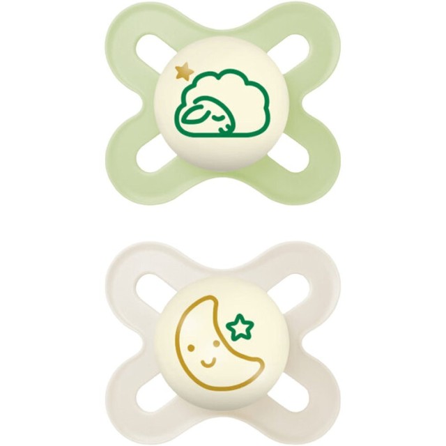 Mam Original Start Night Πιπίλα Σιλικόνης Πράσινο/Κρεμ 0-2m, 2τμχ 124S