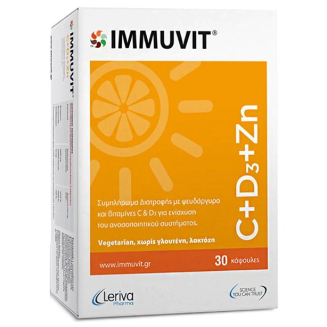 Leriva Pharma Immuvit C+D3+Zn Πολυβιταμίνη για Ενίσχυση του Ανοσοποιητικού & την Υγεία των Οστών 30caps