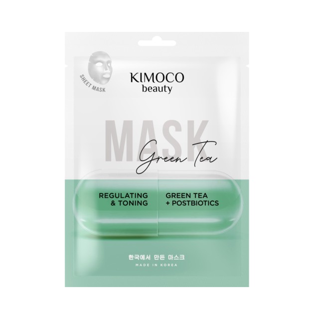 KIMOCO Sheet Mask Ρυθμιστική και Τονωτική Μάσκα Προσώπου με Εκχύλισμα Πράσινου Τσαγιού & Postbiotics 23ml