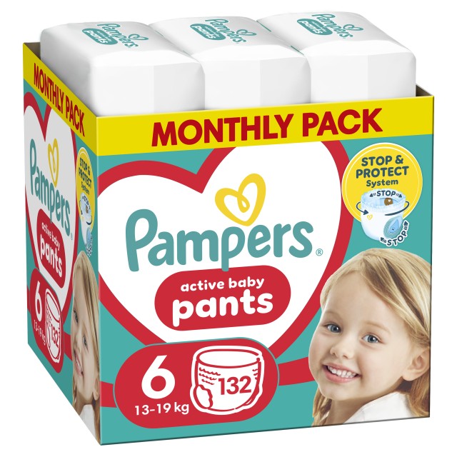 Pampers Pants Πάνα-βρακάκι Μέγεθος Νο 6  Monthly Box  (13-19kg) 132 Πάνες - βρακάκι