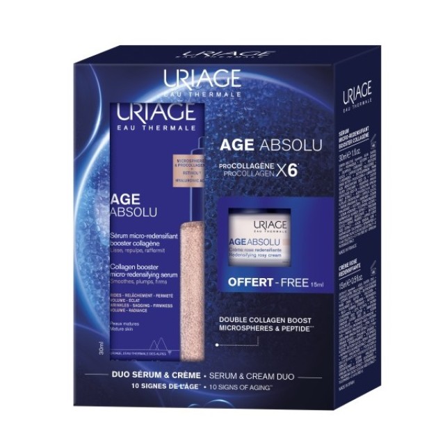 Uriage Promo Age Absolu Collagen Booster Micro-Redensifying Serum Αντιγηραντικός Ορός Προσώπου 30ml & Rosy Cream 15ml