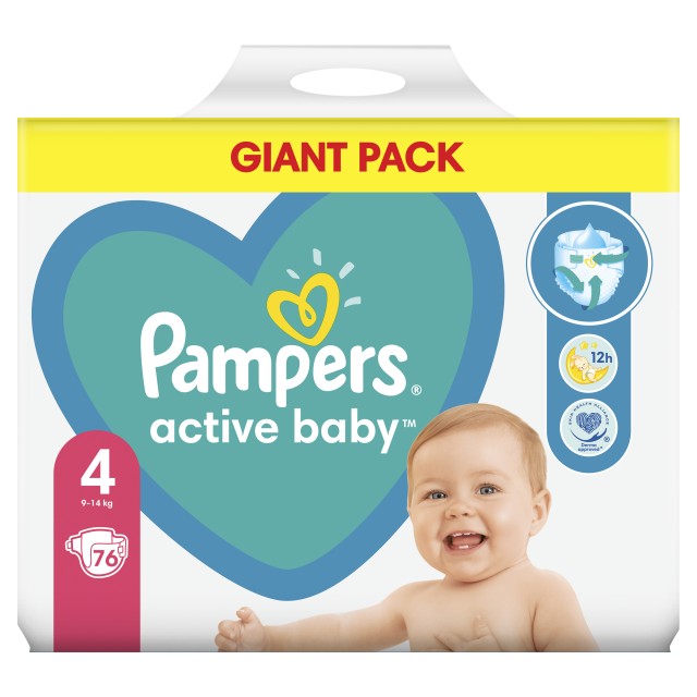Pampers Active Baby Dry No 4+ (10-15kg) Giant Box Πάνες 76τμχ
