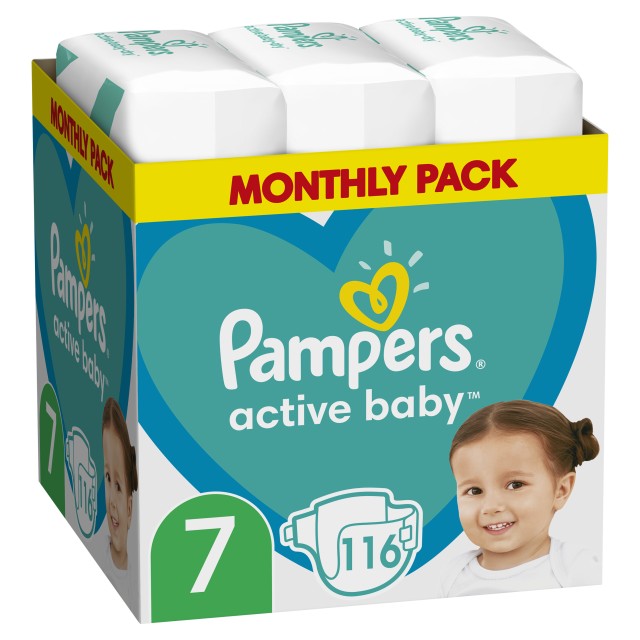 Pampers Active Baby Πάνες Μεγ. 7 (15kg+) - 116τμχ