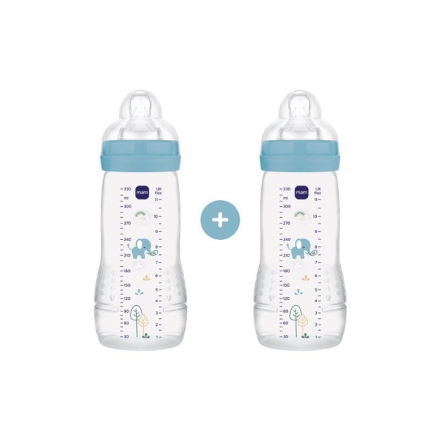 Mam Σετ Πλαστικών Μπιμπερό Easy Active με Θηλή Σιλικόνης Μπλε 4+ 330ml 2τμχ (365s)