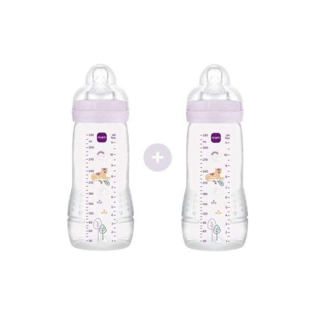 Mam Σετ Πλαστικών Μπιμπερό Easy Active με Θηλή Σιλικόνης Μωβ 4+ 330ml 2τμχ (365s)