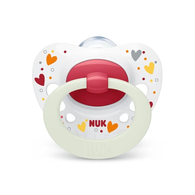Nuk Signature Night Πιπίλα Σιλικόνης Άσπρη με Καρδιές 0-6m, 1 τεμάχιο (10.730.653)