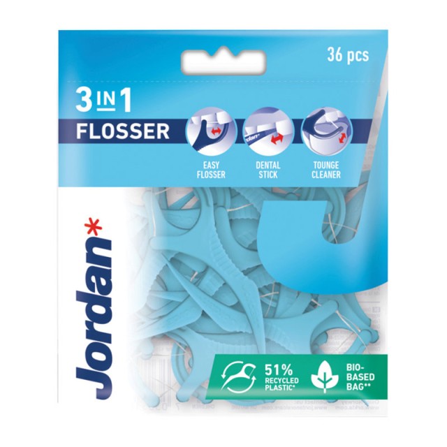Jordan 3in1 Flosser Οδοντικό Νήμα, Μεσοδόντιο Stick και Αξεσουάρ Καθαρισμού Γλώσσας σε 1 Εργαλείο Στοματικής Φροντίδας 36τμχ