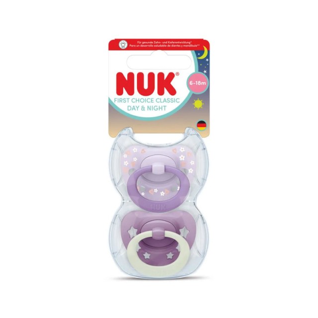 Nuk First Choice Day & Night Πιπίλα Σιλικόνης Μωβ 6-18m 2 τεμάχια
