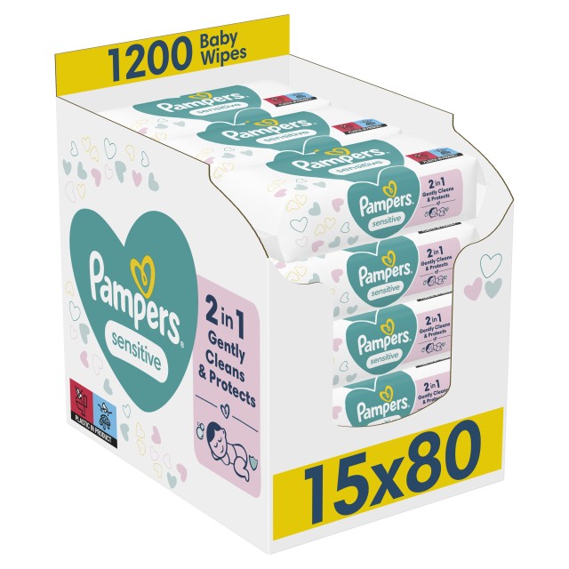 Pampers Wipes Sensitive XXL Monthly Bοx Μωρομάντηλα 15x80 Μωρομάντηλα (1200τεμ)