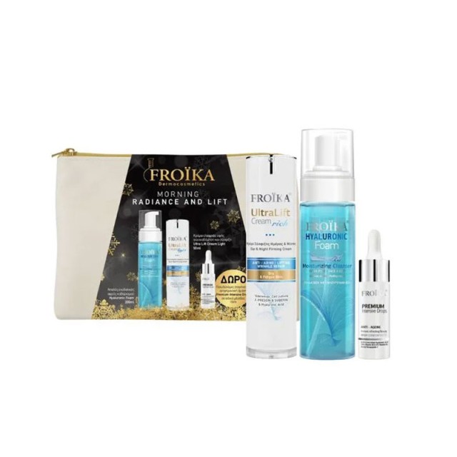 Froika Promo Morning Radiance & Lift Ultra Lift Cream Light 50ml & Hyaluronic Foam Καθαρισμού 200ml & Premium Intensive Drops Serum Αντιγήρανσης 10ml