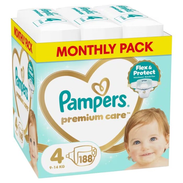 Πάνες Pampers Premium Care Monthly Pack Νο4 (9-14kg) 188τμχ