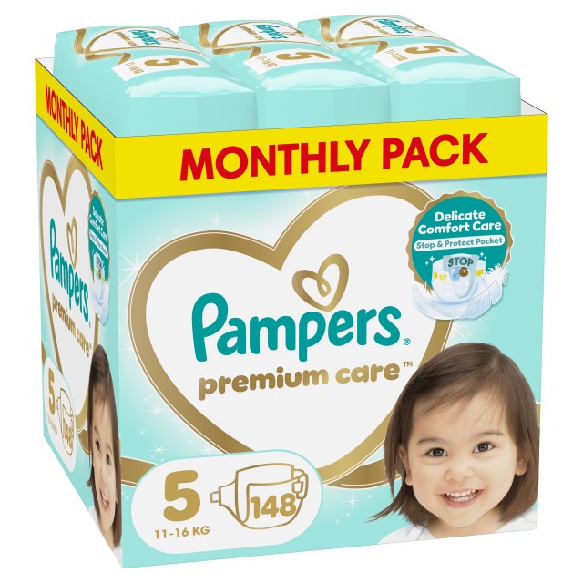 Pampers Premium Care Μέγεθος 5 Monthly Pack 11-16kg 148 Πάνες