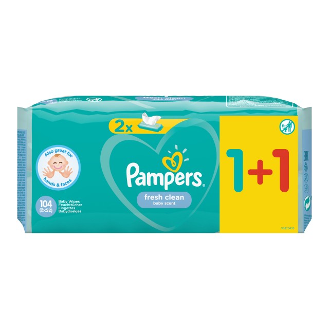 Pampers Fresh Clean Wipes Μωρομάντηλα με Άρωμα Φρεσκάδας 2x52 τμχ