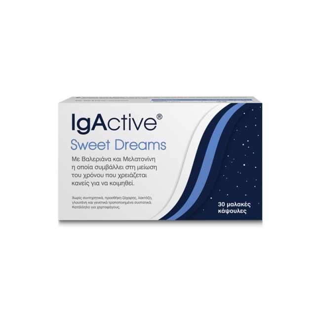 IgActive Sweet Dreams Συμπλήρωμα Διατροφής με Βαλεριάνα και Μελατονίνη  για Γρήγορο και Ήρεμο Ύπνο 30 μαλακές κάψουλες