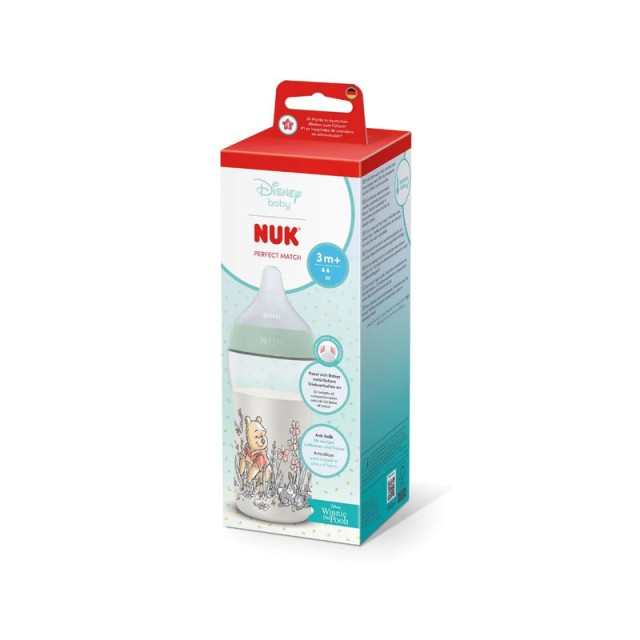 Nuk Perfect Match Μπιμπερό Πλαστικό 3m+ με Δείκτη Ελέγχου Θερμοκρασίας Winnie the Pooh 260ml