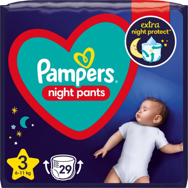 Pampers Night Pants No 3 Πάνες Βρακάκι Νυκτός Μέγεθος 3 (6kg-11kg) 29τμχ