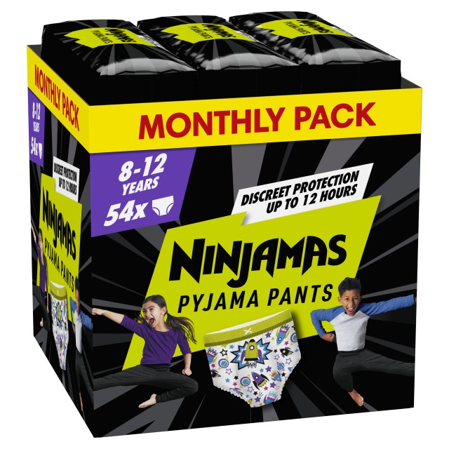 Pampers Πάνες Ninjamas Pyjama Night Pants Πάνα - Βρακάκι Monthly Pack 54 τεμ. για Αγόρια 8-12 ετών (27-43kg)