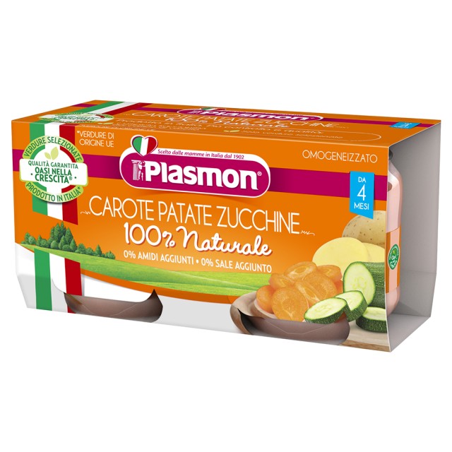 Plasmon Έτοιμα Βρεφικά Γεύματα σε Βαζάκια με Καρότα - Πατάτες - Κολοκυθάκι 2x80gr