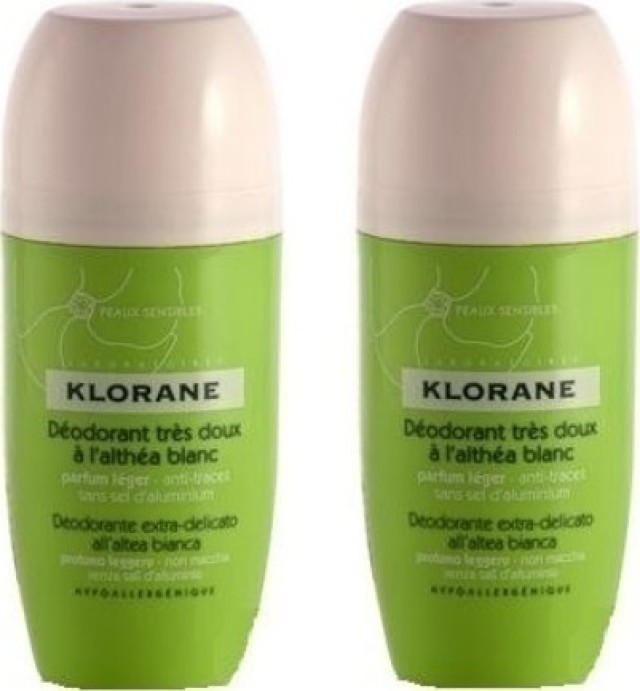 Klorane Deodorant Tres Doux Roll On 2 x 40ml Αποσμητικό με Λευκή Αλθέα -50% στο 2ο Προϊόν