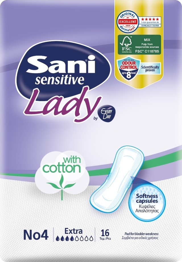 Sani Sensitive Lady With Cotton No4 Extra Σερβιέτες Ακράτειας με Βαμβάκι 16τμχ