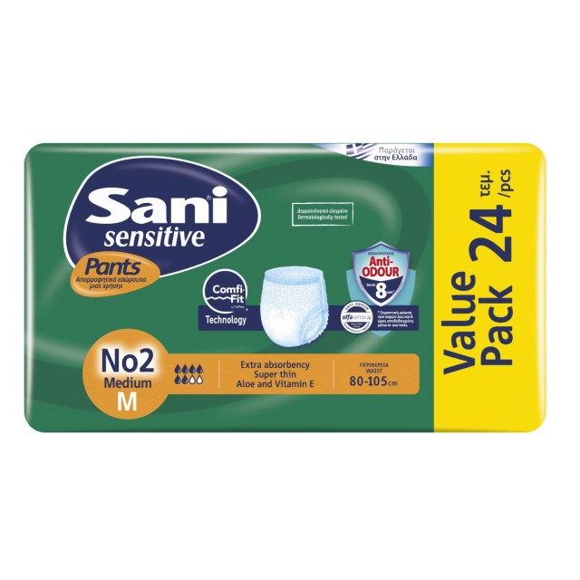 Sani Sensitive Πάνες Βρακάκι Ακράτειας Medium 24τμχ