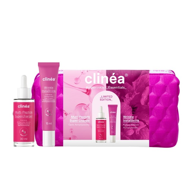 Clinéa Limited Edition Gift Set AntiWrinkle Essentials με Νεσεσέρ & Serum Multipeptide Super Charger 30ml & Κρέμα Ματιών Wrinkle InstaShrink 15ml
