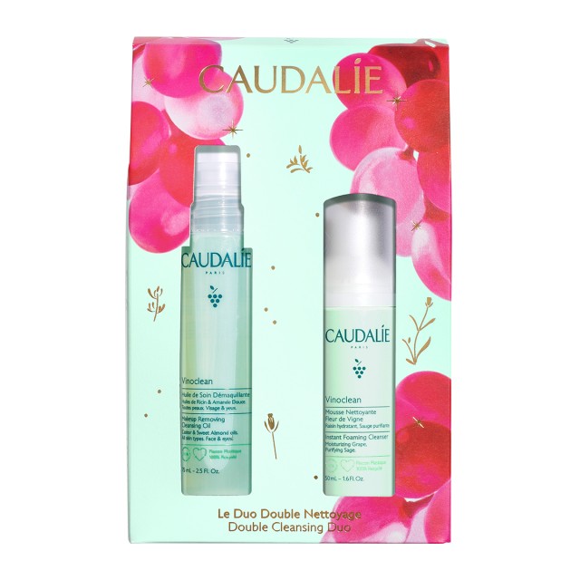 Caudalie Xmas Pack Vinoclean Double Cleansing Λάδι Καθαρισμού Προσώπου & Ντεμακιγιάζ 75ml & Απαλός Αφρός Καθαρισμού Προσώπου για Ενυδάτωση 50ml