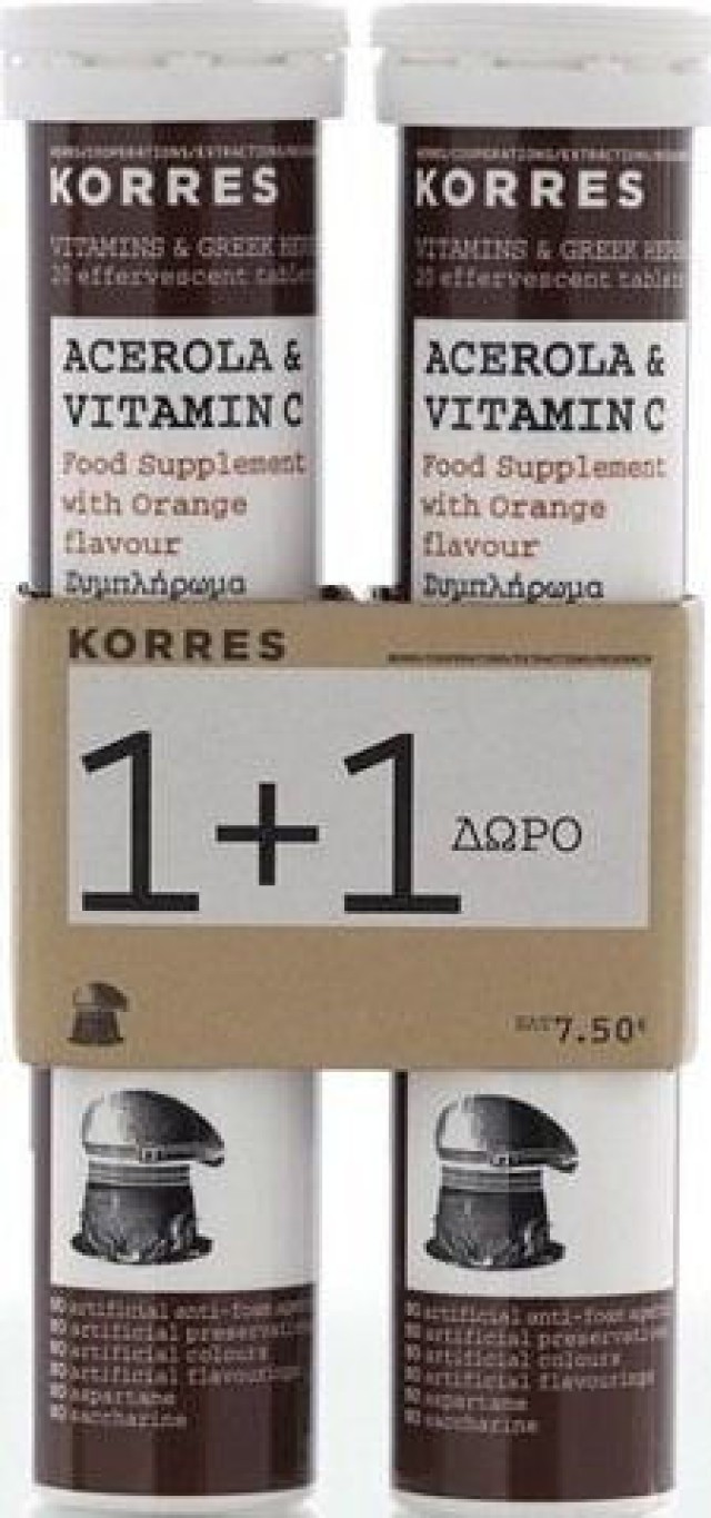 Korres Συμπλήρωμα Διατροφής Acerola & Βιταμίνη C 2×18 Αναβράζοντα Δισκία 1+1 Δώρο