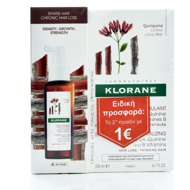 Klorane Cure de Force Tri-Active Serum for Chronic Hair Loss 100ml & Quinine Shampoo 200ml Το 2ο Προϊόν με 1 Ευρώ