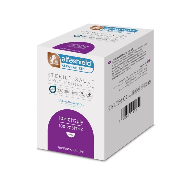 Alfashield Αποστειρωμένες Γάζες 12ply 10x10cm 100τεμ