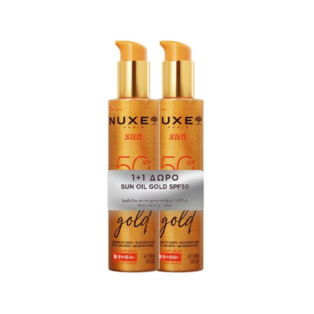 Nuxe Promo Sun Oil Gold SPF50 Ιριδίζον Λάδι Μαυρίσματος για Πρόσωπο & Σώμα 2X150ml