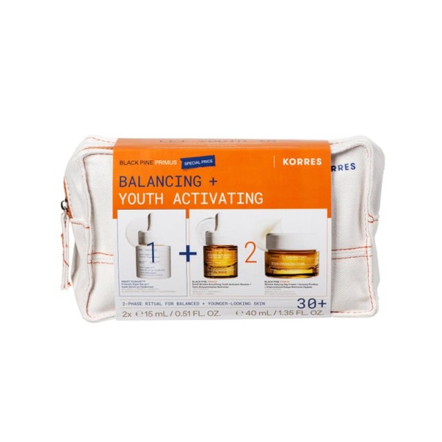Korres Promo Black Pine Primus Balancing & Youth Activating Σετ Ενεργοποίησης της Νεότητας με Smart Yoghurt Super Serum με Προβιοτικά 15ml, Black Pine Primus 6xHA Wrinkle Smoothing Youth Activator Booster Ορός Ενεργοποίησης Νεότητας 15ml, Wrinkle Defying 