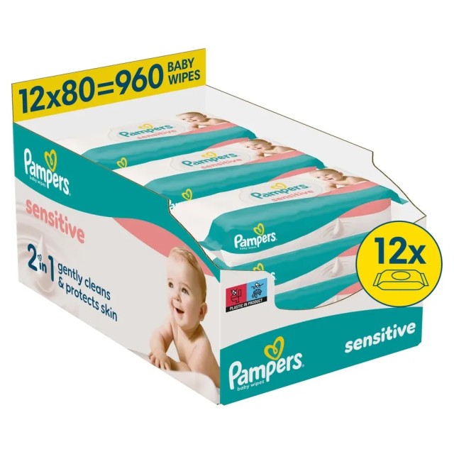 Pampers  Μωρομάντηλα Sensitive 2-σε-1 XL Monthly Box 12x80 Μωρομάντηλα , (960 τεμάχια)