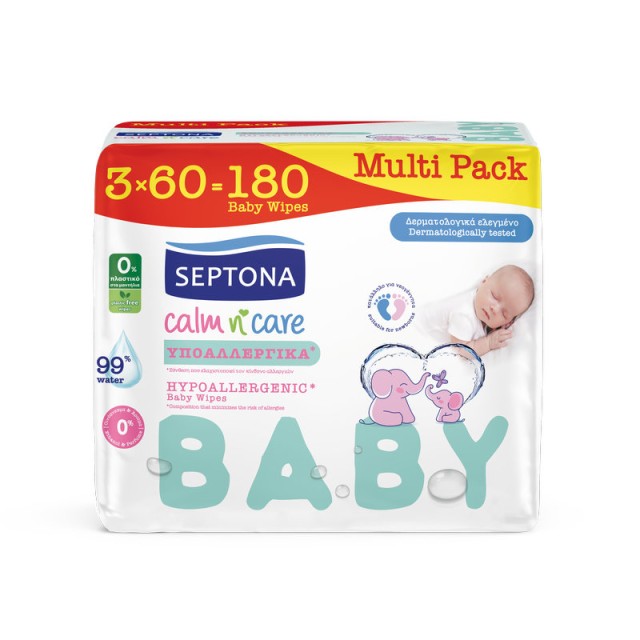 Septona Μωρομάντηλα Calm N Care Υποαλλεργικά 3x60τμχ