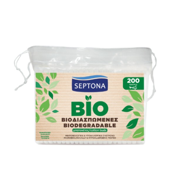 Septona Βιοδιασπώμενες Μπατονέτες 100% Βαμβακερές, 200τμχ