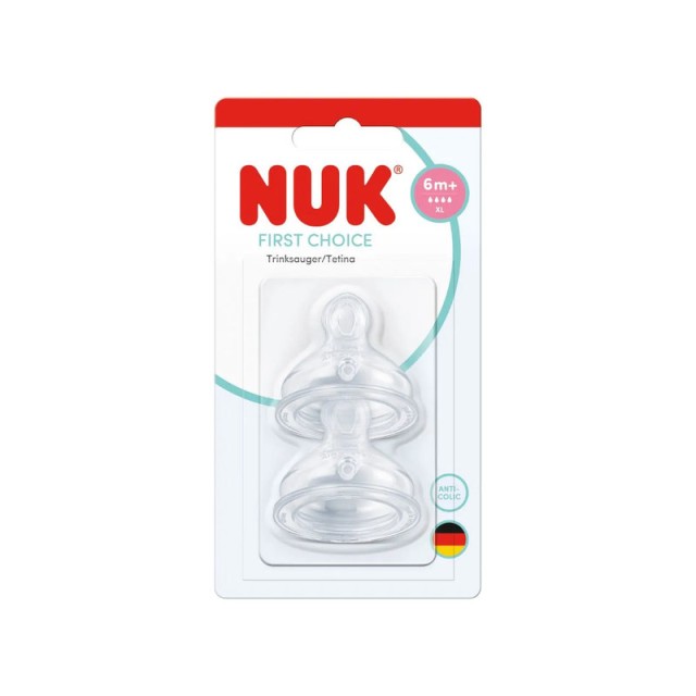 Nuk First Choice  Θηλές Σιλικόνης No Colic Μέγεθος XL  6m+, 2τεμάχια