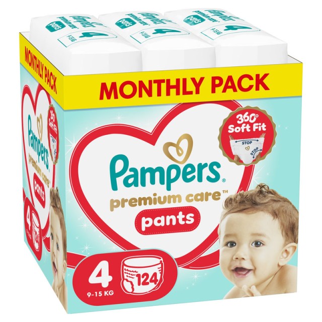 Pampers Premium Care Πάνα-Βρακάκι Μέγεθος 4 (9kg-15kg) 124 Πάνες