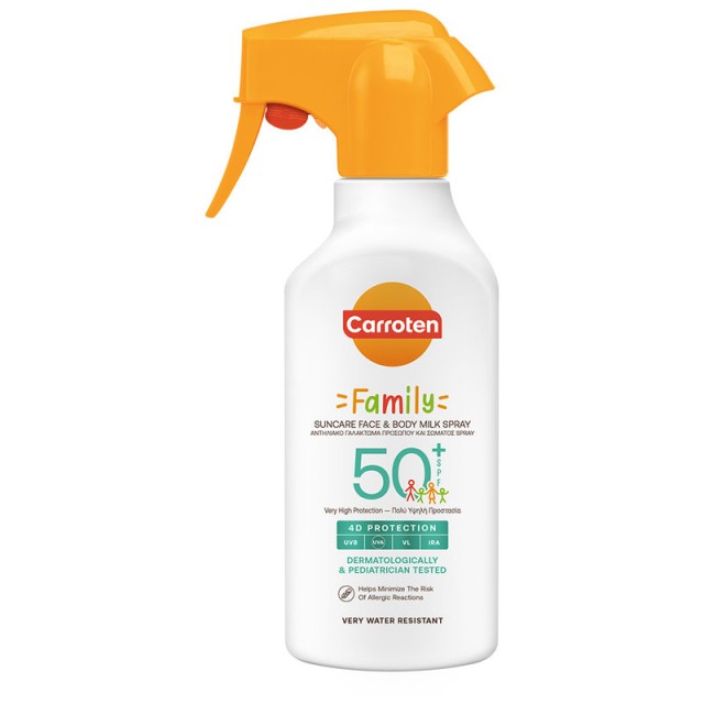 Carroten Family Suncare Face & Body Milk Spray Αντηλιακό Γαλάκτωμα για Πρόσωπο και Σώμα με Δείκτη Προστασίας SPF50+ 270ml