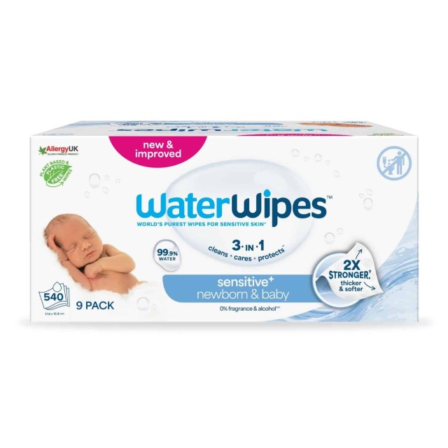 WaterWipes Άοσμα Μωρομάντηλα με 99.9% Νερό για Ηλικίες 0+ 540 Μαντηλάκια (9πακ/60τμχ)