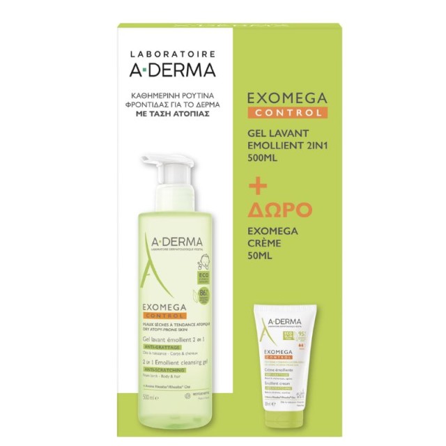 A-Derma Promo Pack Exomega Control Κατά του Κνησμού με Ζελ Καθαρισμού 2 σε 1 500ml +Δώρο Exomega Creme 50ml